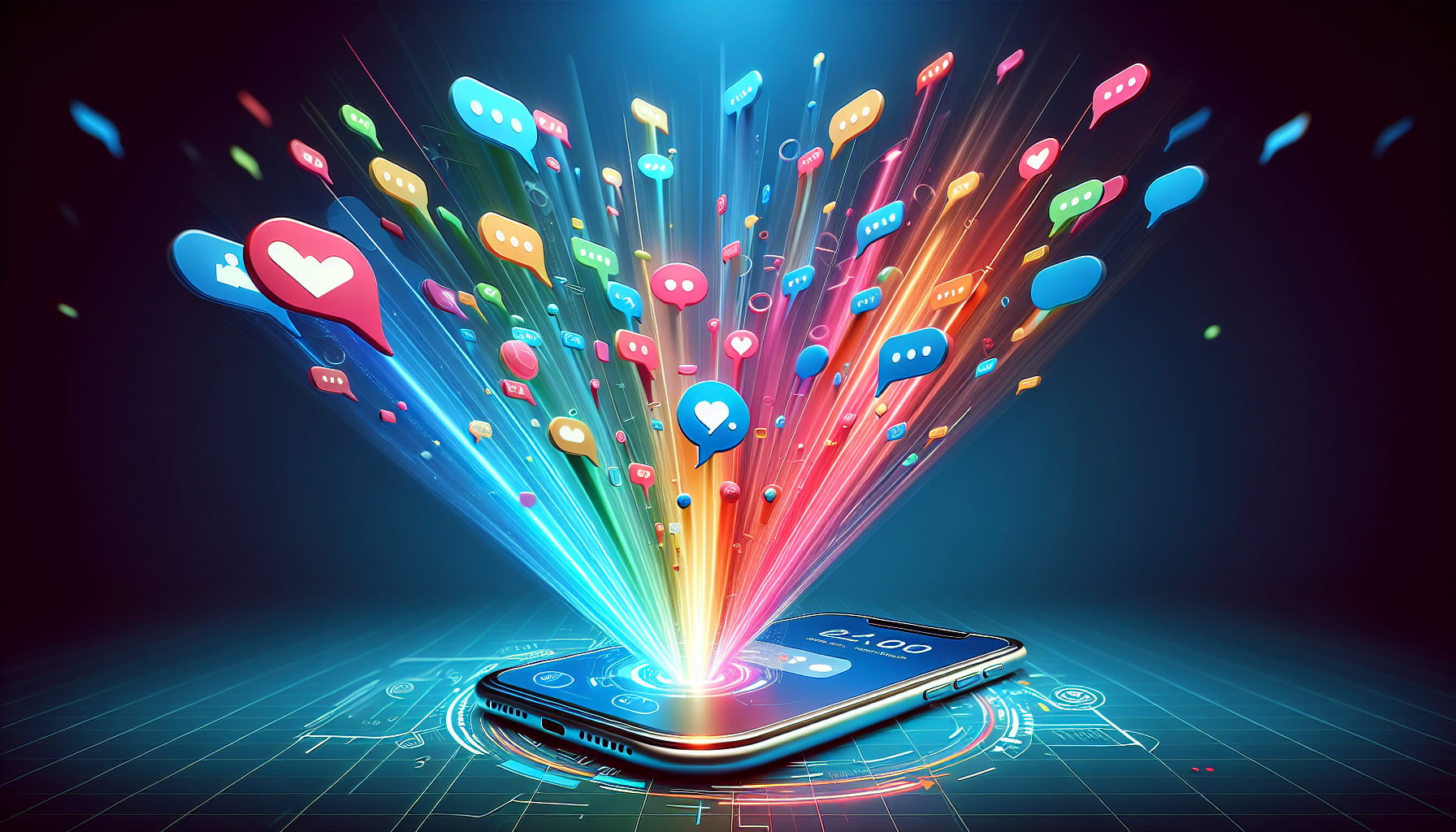 A smartphone with the Instagram Direct Messages interface open and speech bubbles flying out of the screen