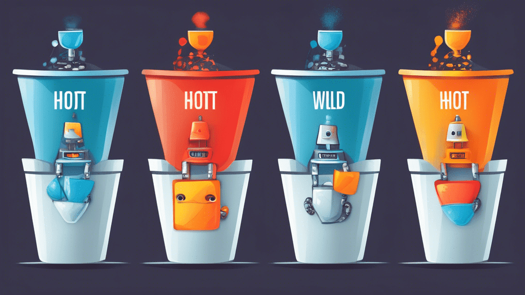 a robot sorting leads into funnel shaped containers labeled cold, warm and hot