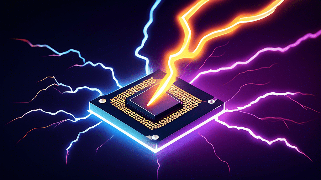 A computer processor chip is suddenly struck by a bolt of lightning