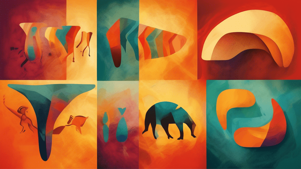 A series of abstract shapes morphing from a cave painting to a like button, symbolizing the evolution of communication and social interaction
