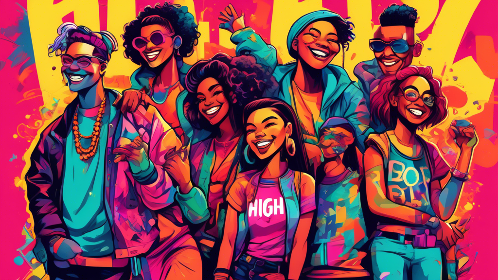 A colorful, stylized illustration showing diverse people from various subcultures and generations, all smiling and united, with the word HIGH boldly written in a graffiti-inspired font above them, set