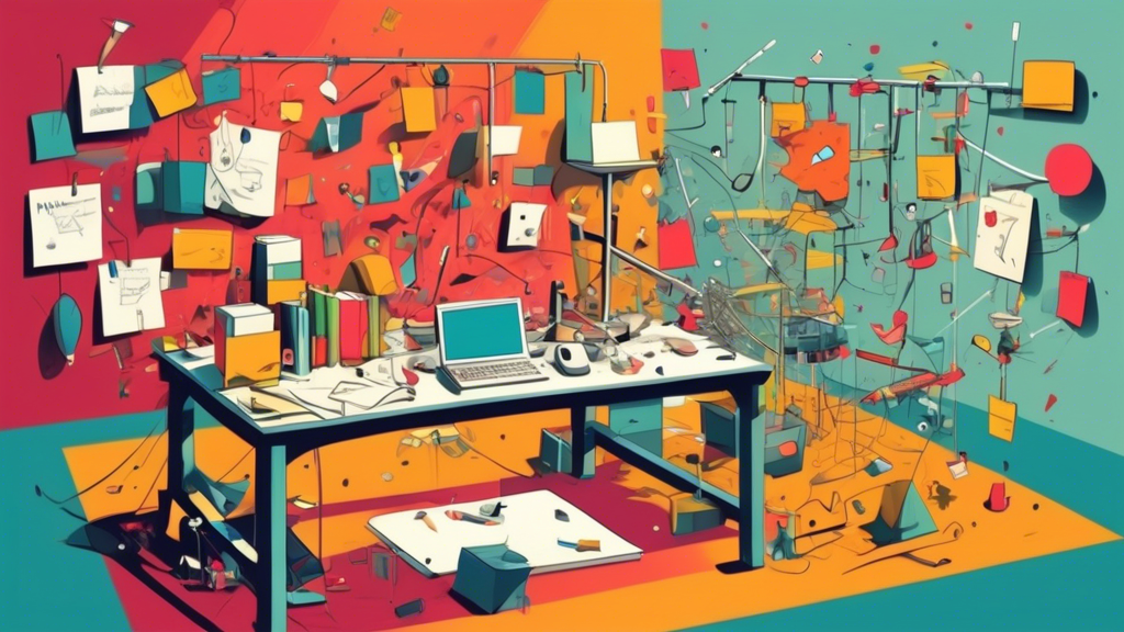 A Rube Goldberg machine performing a simple office task