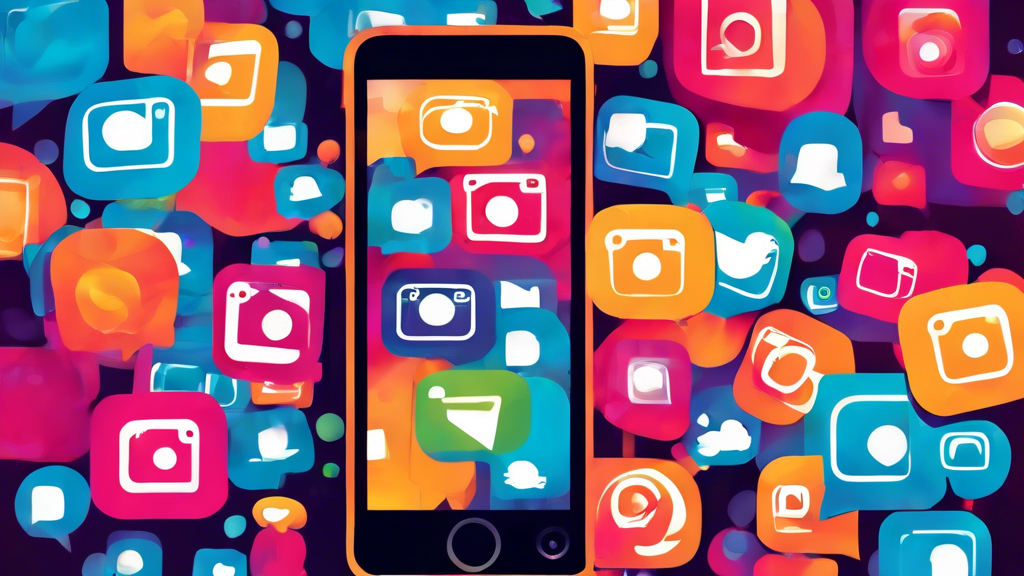A smartphone with the Instagram logo overlaid on the screen, with speech bubbles coming from the phone, representing direct messages.