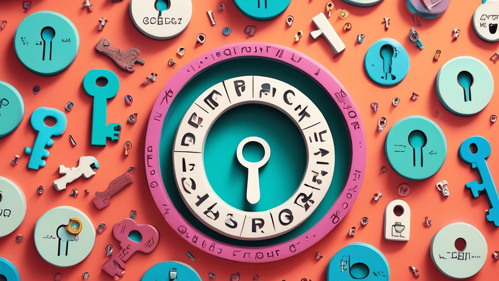 A skeleton keyhole surrounded by floating usernames and passwords.
