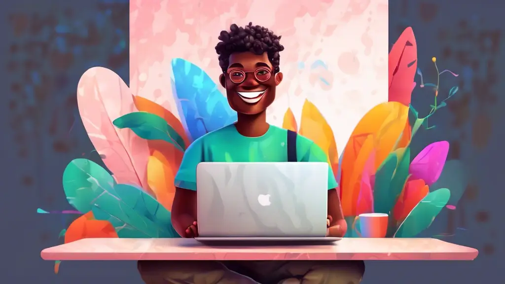 A photorealistic image of a person logging into ServiceTitan on a laptop, with a smile on their face.