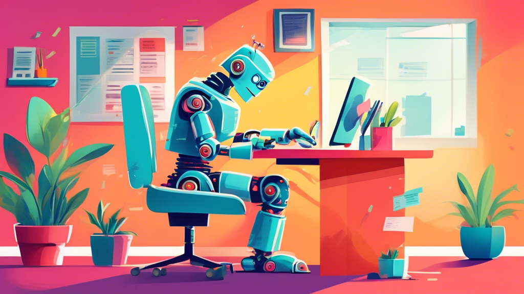 A robot filing taxes in an office.
