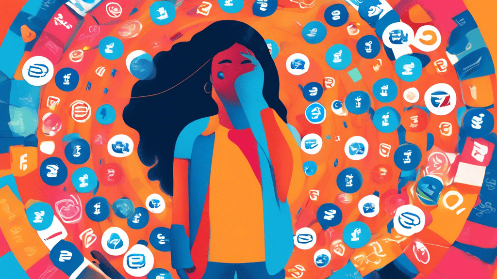 DALL-E Prompt: A digital illustration featuring a person standing in the middle of a circle of various PayPal logos and symbols, each representing a different account. The person should have a thought
