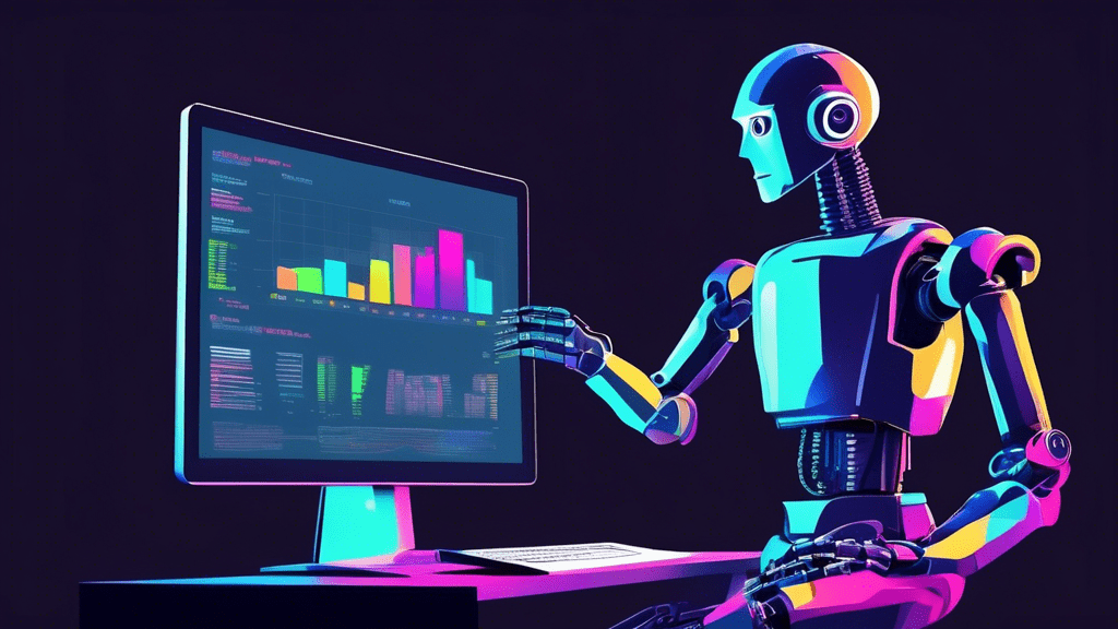 A robot analyzing performance charts on a computer screen