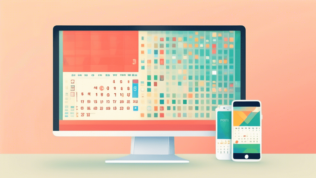 A vintage computer monitor displaying a pixelated Google Calendar with a toggle switch set to Classic View while a modern smartphone with a sleek calendar app sits next to it.