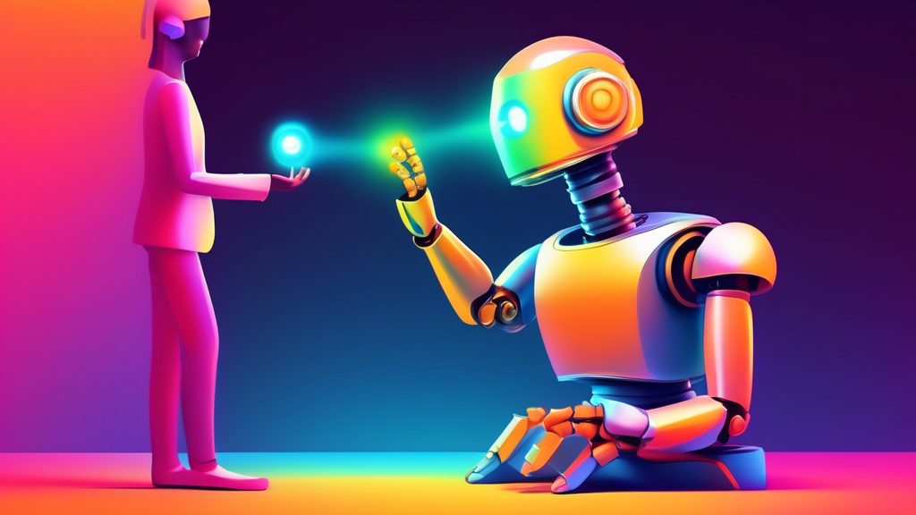 A robot gently tapping a person on the shoulder with a glowing notification bell.