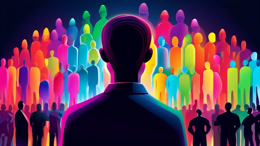 Generate an image of a person carefully selecting a domain name from a colorful array of options, with the chosen domain name glowing brightly and standing out from the crowd, symbolizing the perfect