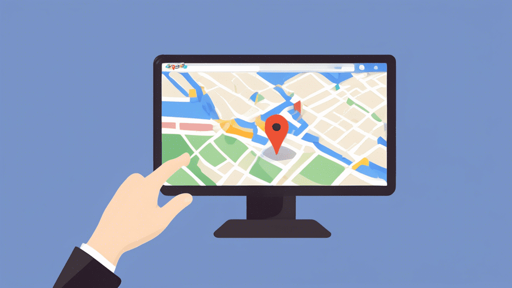 A hand reaching out from a computer screen holding a map pin with the Google Maps logo on it, symbolizing claiming a Google Business Profile.