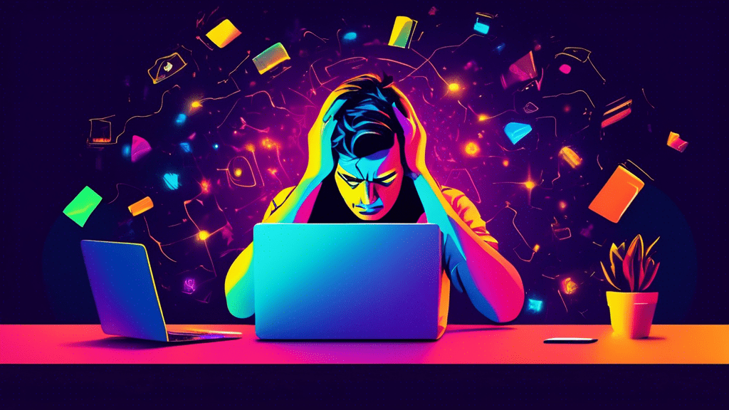 A frustrated person with their head in their hands illuminated by the bright glow of a laptop screen with the Wix logo prominently displayed.