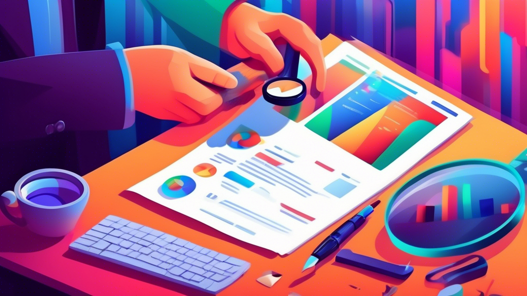 A hand crafting a glowing Google Business Profile description out of digital tools, with a magnifying glass inspecting it.