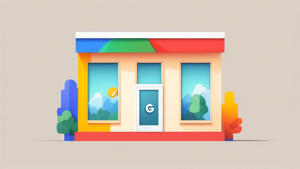 A Google Maps pin icon transforming into a storefront with the Google G logo on the window.
