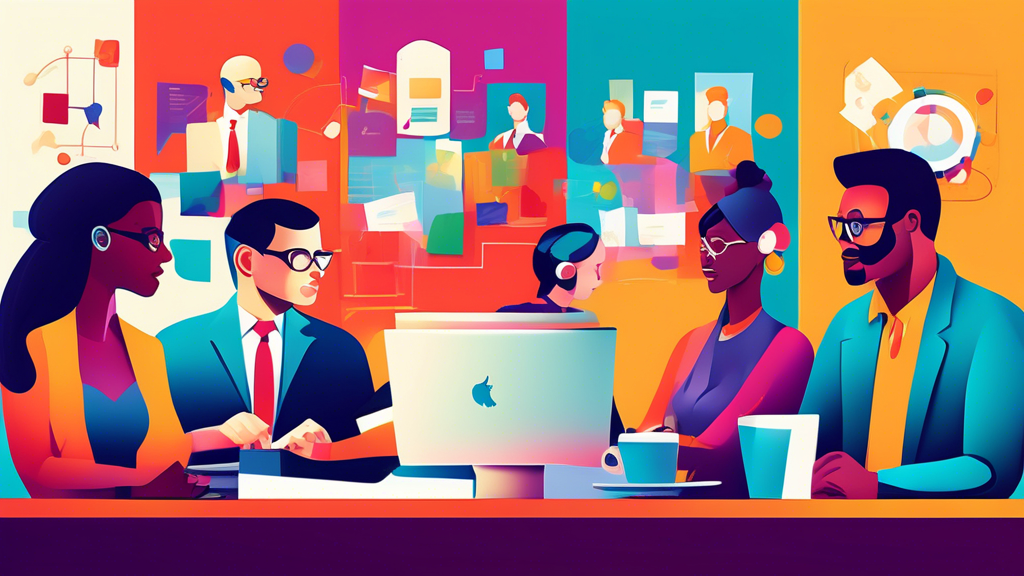 Create an image depicting various customer segmentation tactics. Show a diverse team of marketing professionals implementing strategies such as data analysis, customer surveys, and creating persona pr