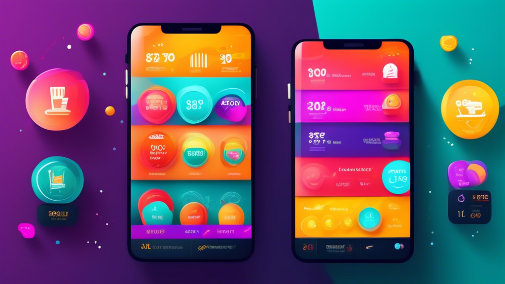 Create an image of a sleek, modern loyalty program app interface that showcases various reward tiers, customer points, and exclusive offers. The scene should include happy customers using their smartp