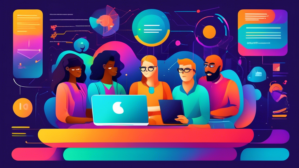 Create an image depicting a diverse group of people collaborating and exploring an intuitive and user-friendly website platform named Go Site. The platform interface should show features such as a das