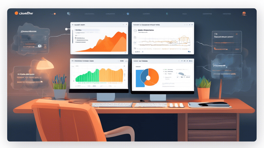 Create an image of a user-friendly computer screen displaying the Cloudflare dashboard. The interface shows various tools and analytics, with clear headings such as DNS Management, Firewall Rules, Spe
