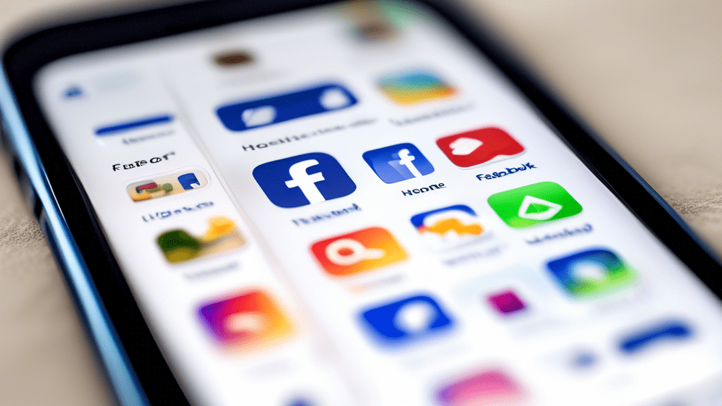 A close-up image of an iPhone screen displaying the Facebook app's home page, but with a conspicuous empty space where the Marketplace icon should be, symbolizing the missing feature and the user's co