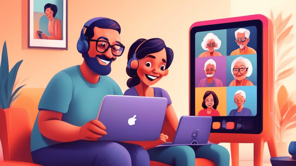 A family video calling their grandparents using a Facebook Portal device.