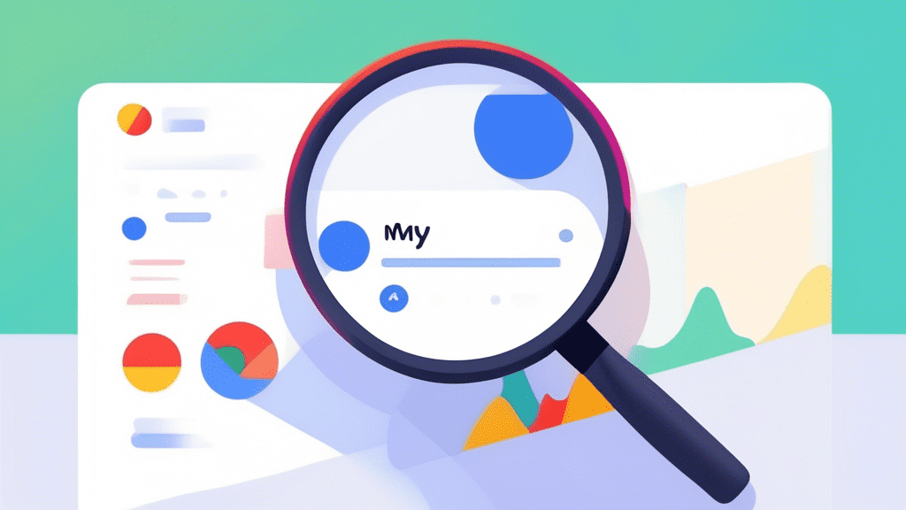 A magnifying glass hovering over a Google My Business profile page with the profile ID highlighted.