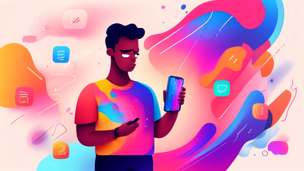 DALL-E Prompt:nA frustrated person holding a smartphone with the LINE app open, showing an error message that reads Invalid Phone Number. The background features a blurred, colorful abstract design, s