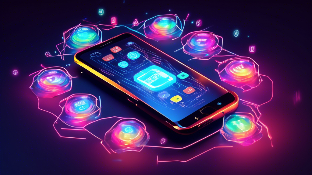 A smartphone with a glowing shield around it, with several phone numbers floating around it.