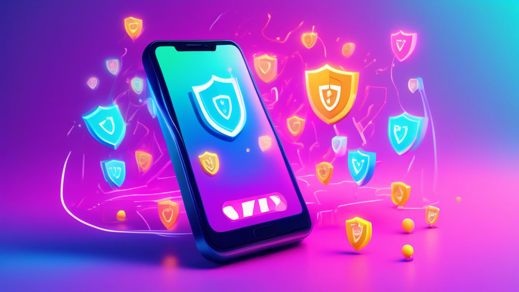 A smartphone with a glowing shield and a free phone number displayed on the screen, surrounded by floating verification check marks