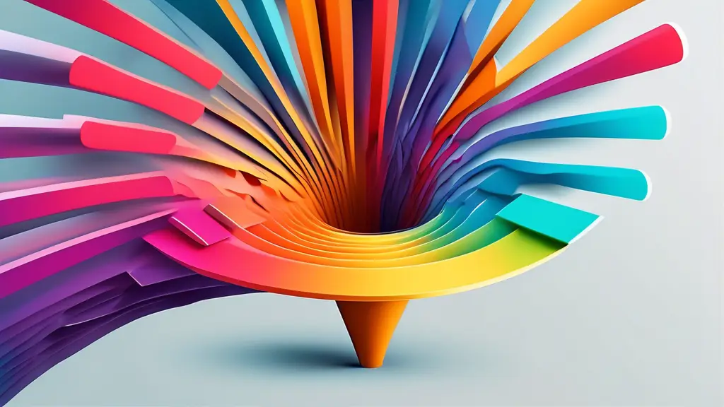 A 3D funnel filled with colorful data visualizations, narrowing down to a target icon at the bottom.