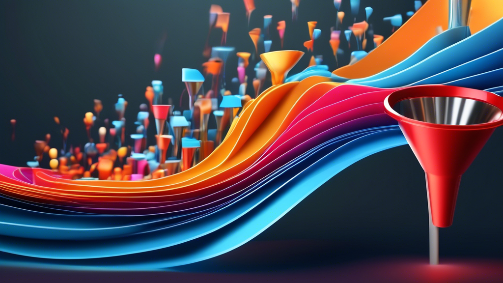 A 3D illustration of website traffic data flowing through a funnel