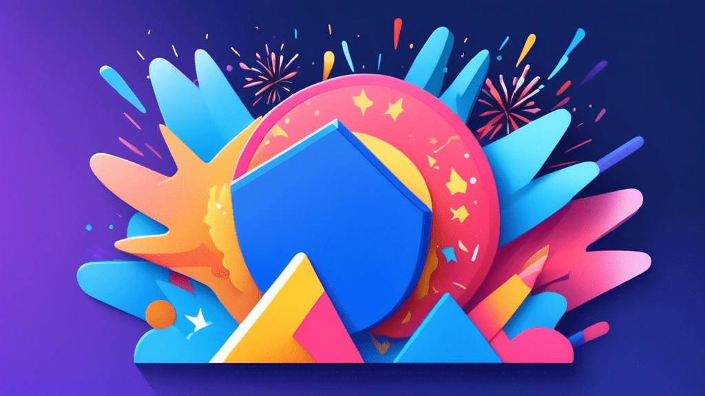 A blue checkmark badge hovering over a storefront with the Google My Business logo in the background and fireworks exploding around it.