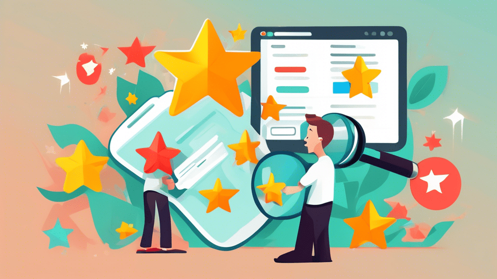 A friendly cartoon magnifying glass looking at a five star review on a Google Business Profile page, with a large clickable link below that says Get Your Review Link.