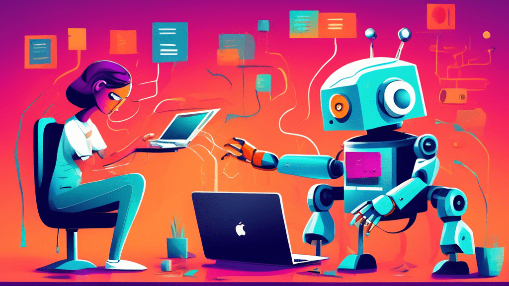 A friendly robot helping a frustrated person with their WordPress website.