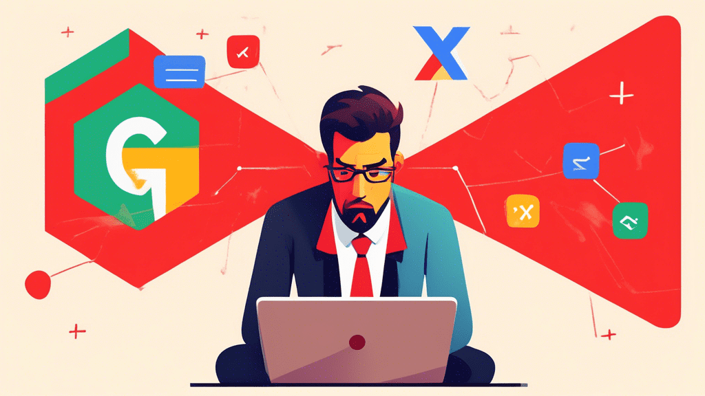 A frustrated business owner staring at a laptop screen displaying a Google Business Profile with a large red X over their uploaded image.