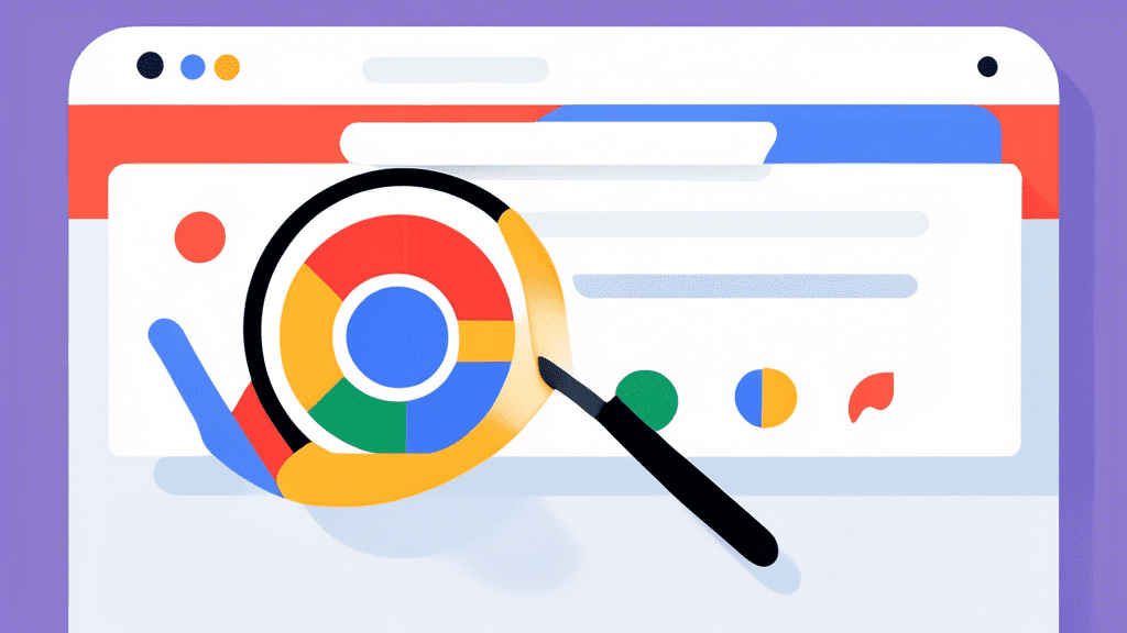A magnifying glass inspecting a Google My Business profile logo, ensuring it adheres to brand guidelines.