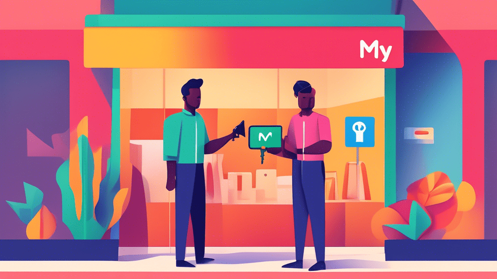 Two figures, one labeled Owner holding a key and another labeled Manager holding a megaphone, both standing in front of a Google My Business storefront interface.