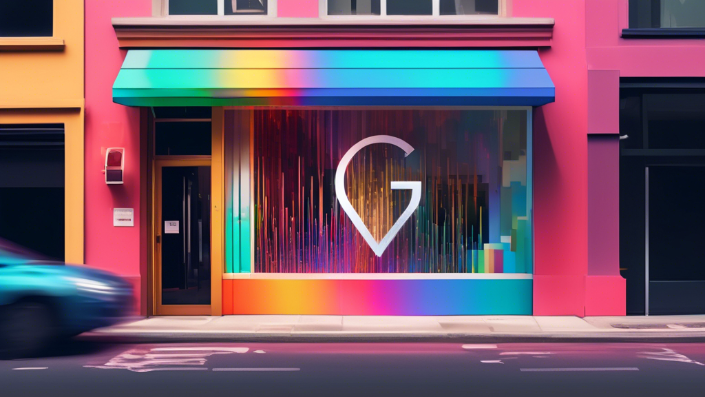 A storefront with a Google Maps pin hovering above it, half-faded and glitching.