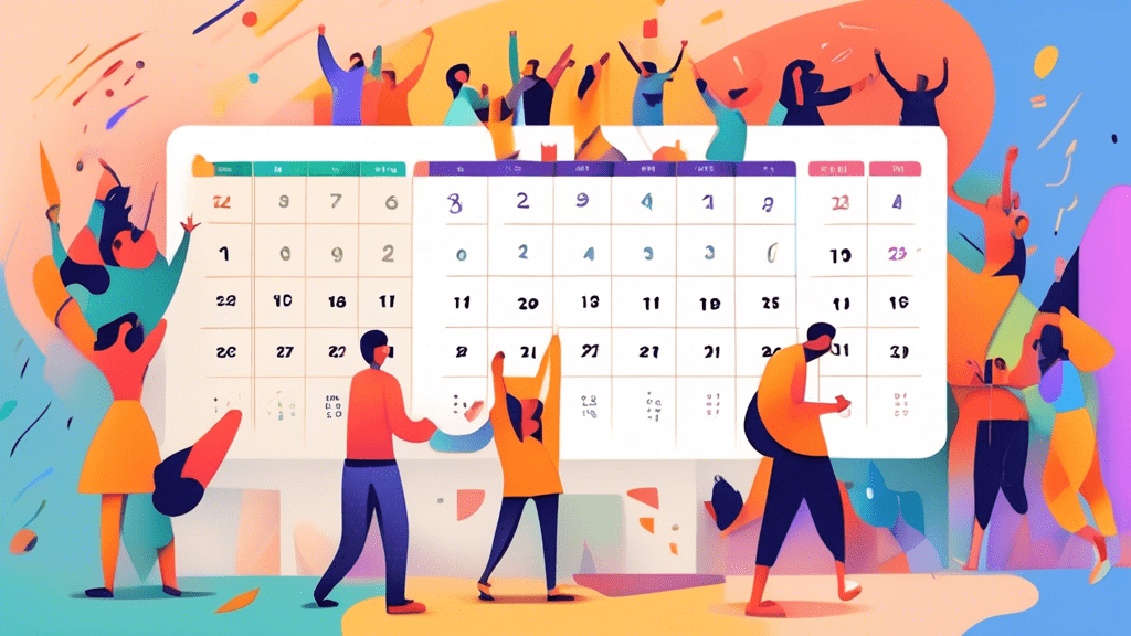 DALL-E Prompt:nA digital calendar interface displaying the classic month grid view, with a cursor clicking on a button labeled Switch to Classic View. The calendar is surrounded by colorful, minimalis