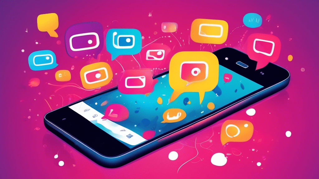 A smartphone with the Instagram Direct Messaging screen open and speech bubbles coming out of it