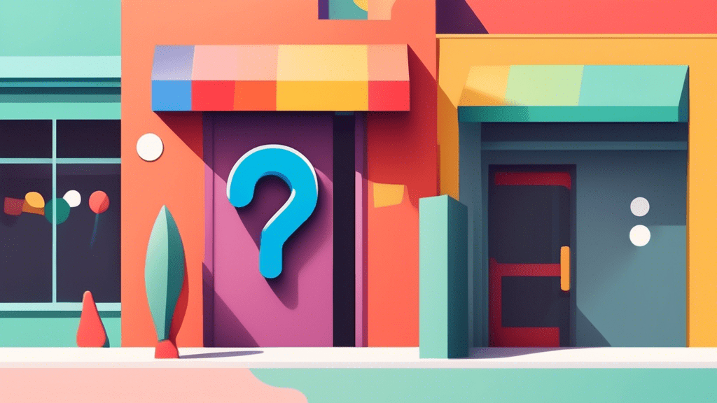 A storefront with the Google Maps pin icon playfully hiding its face behind a large question mark.