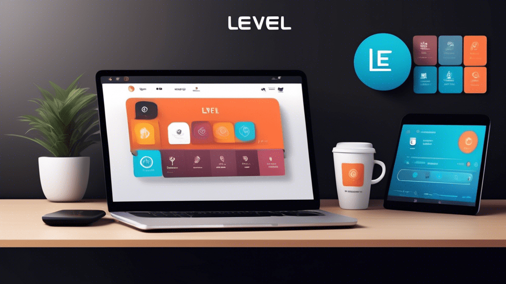 A clean, modern digital interface displaying a dashboard with the Le-Vel logo, a step-by-step guide illustrated with simple icons guiding users through logging in, entering personal details, and acces