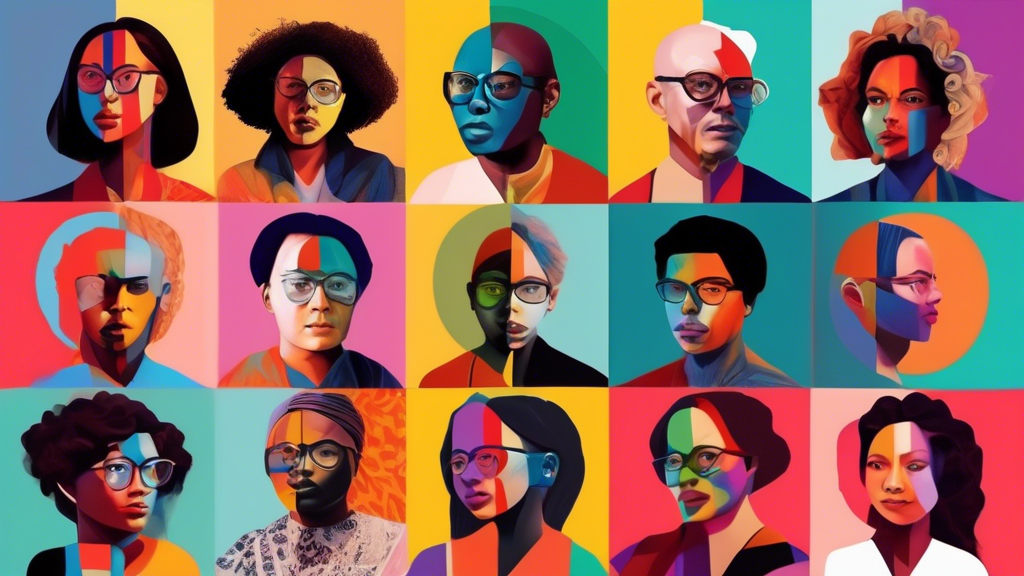 DALL-E Prompt: A collage showing a person's face split into four sections, each section depicting the person participating in a different Zoom meeting, with various backgrounds and participants visibl