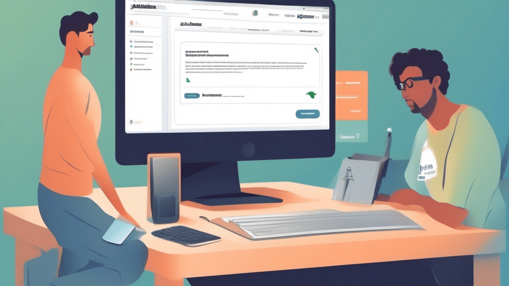 DALL-E Prompt: A person sitting at a computer desk, logging in to the JobNimbus software platform. The computer screen displays the JobNimbus login page, with fields for username and password. Beside