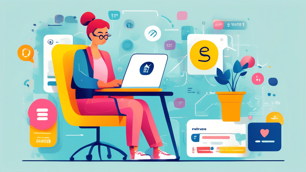 Create a digital illustration of a person sitting comfortably at a desk with a laptop, navigating a user-friendly website to purchase a phone number. Show a seamless process with a clear, welcoming in