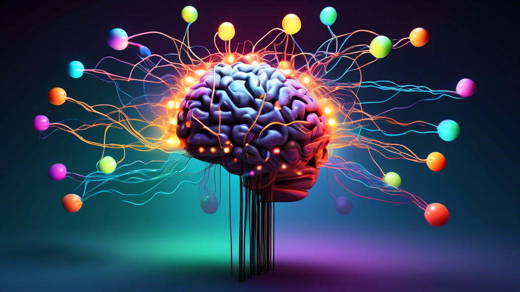 A brain composed of interconnected computer servers, juggling glowing orbs that represent various workloads.