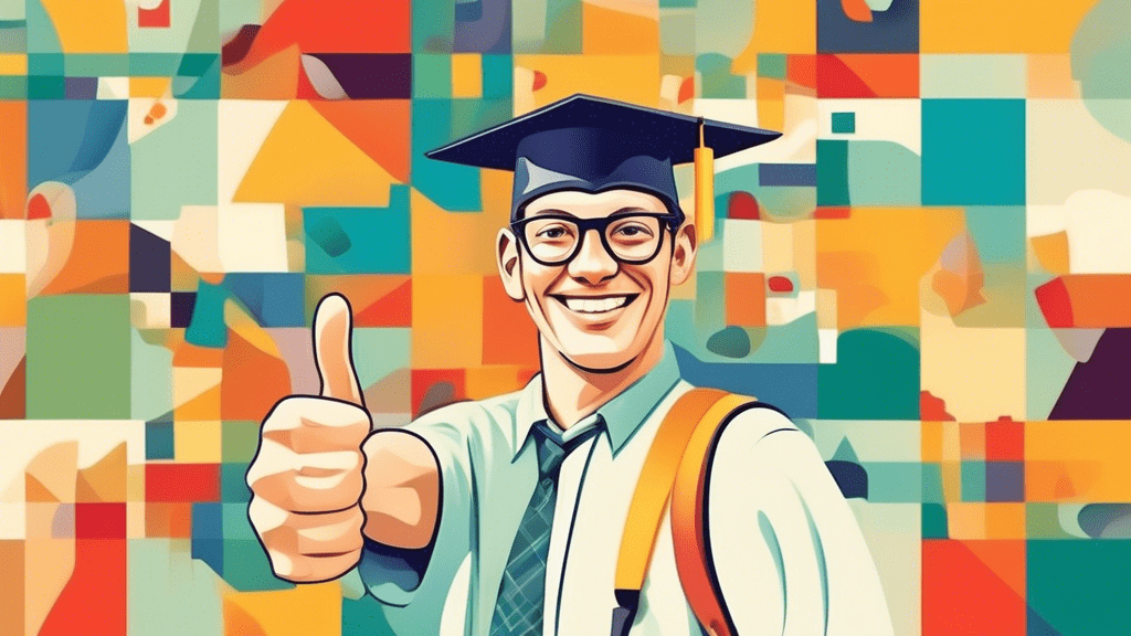 A friendly teacher wearing a graduation cap gives a thumbs up in front of a large Google Business Profile logo with a map pin icon.