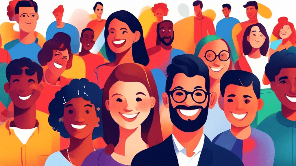 A diverse team of Google employees smiling and gathered around a large Google Business Profile logo.