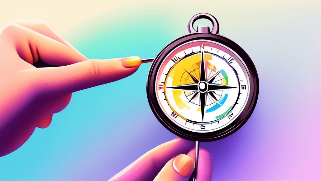 A hand holding a compass with its needle pointing towards a computer screen displaying the UniversalCard.com website.