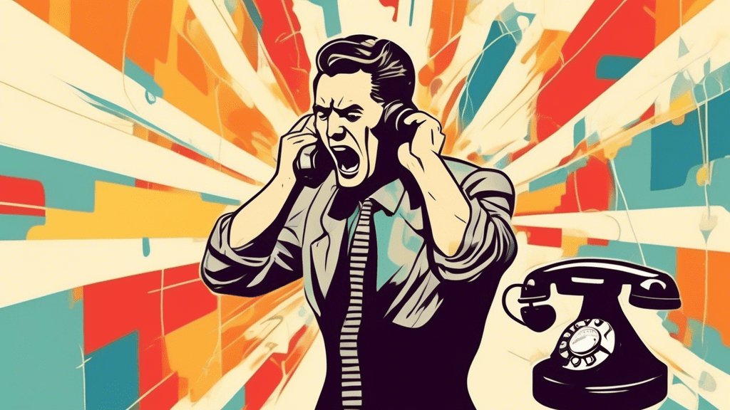A frustrated business owner yelling into a retro rotary phone with the Google Maps logo overlaid on the rotary dial.